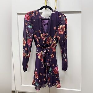 Lulus purple floral dress with tie